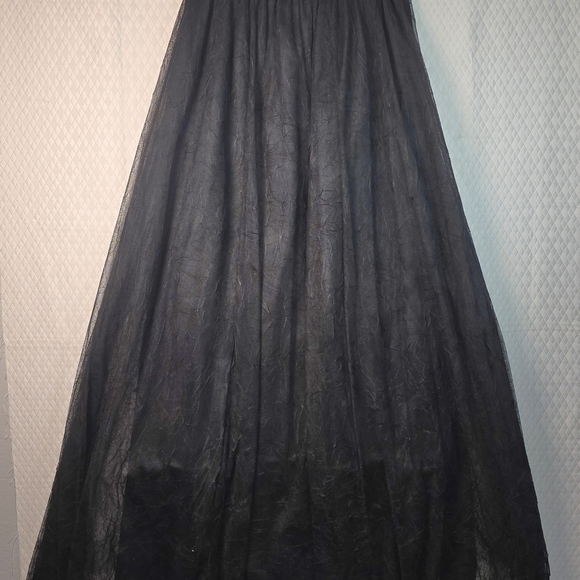 VINTAGE CAROLE LITTLE BLACK MAXI SKIRT TULLE OVERLAY LINED PARTY WOMENS 10 - Picture 2 of 9